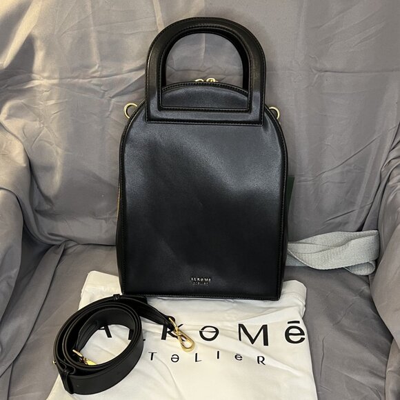 Unique Arch Satchel Crossbody, Black, Vegan Leather, Alkeme Atelier, "Earth" NWT - Picture 4 of 14
